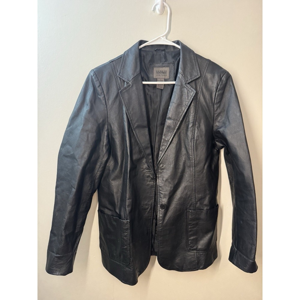 Vintage John Paul Richard Genuine Leather Blazer Jacket Women's Size 12 Black